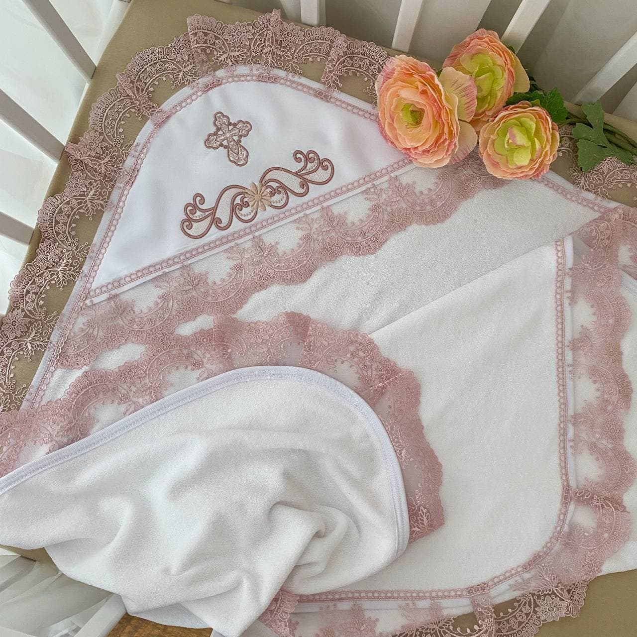 Крыжма для крещения Бетис Картинка М 100х100 см Белый/Пудровый 27689419