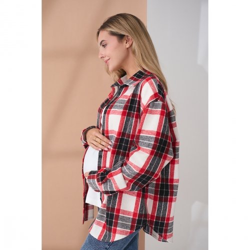 Рубашка в клетку для беременных и кормящих Юла Мама Neide Молочный/Красный/Черный BL-35.011