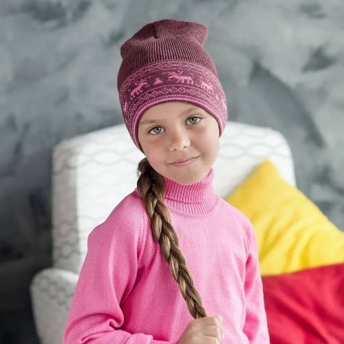 Шапка детская демисезонная Софія Олени 2 - 9 лет Шерсть мериноса Розовый меланж 412-8 Шапка детская демисезонная Софія Олени 2 - 9 лет Шерсть мериноса Розовый меланж 412-8