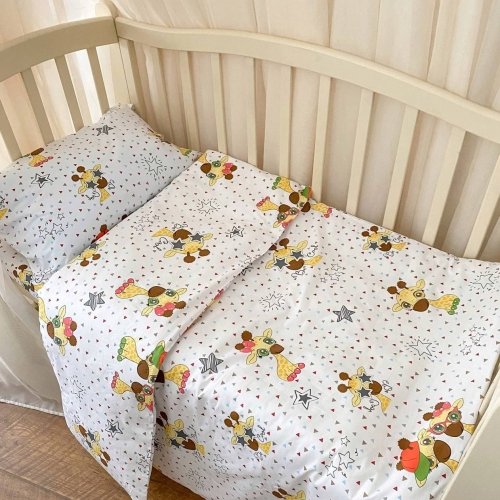 Детское постельное белье в кроватку BetiS Веселі жирафчики Ранфорс Желтый 27690017