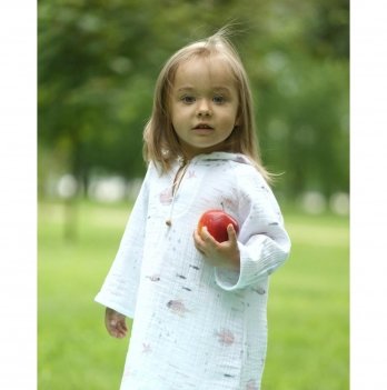 Детская муслиновая туника ELA Textile&Toys Рыбки 2 - 7 лет Муслин Белый/Розовый MT001FS
