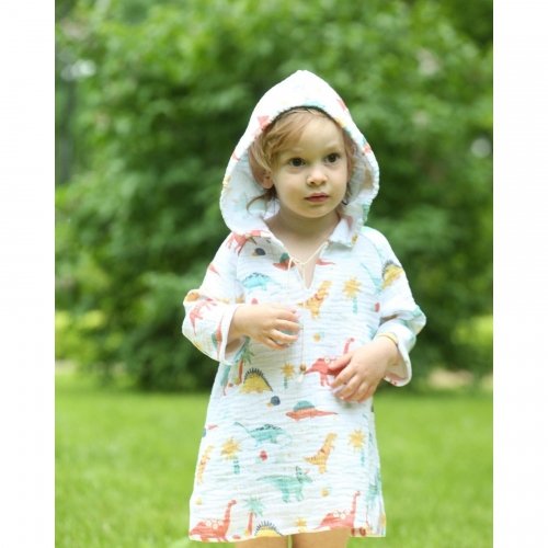 Муслиновая туника детская ELA Textile&Toys Динозаврики 1 - 2 лет Муслин Белый/Желтый MT001DN