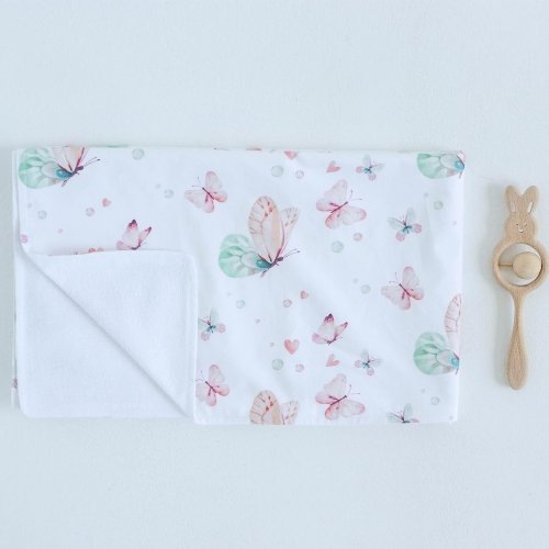 Непромокаемая пеленка для детей ELA Textile&Toys Бабочки Белый/Розовый/Зеленый 100х80 см WRD002B