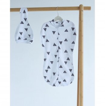 Пеленка кокон для новорожденных на молнии с шапочкой ELA Textile&Toys Треугольники 3 - 6 мес Белый/Серый DZ036T