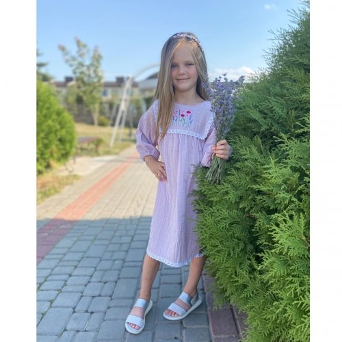 Летнее платье для девочки ELA Textile&Toys Ukraine Цветы 7 - 9 лет Муслин Розовый EDМ002PN