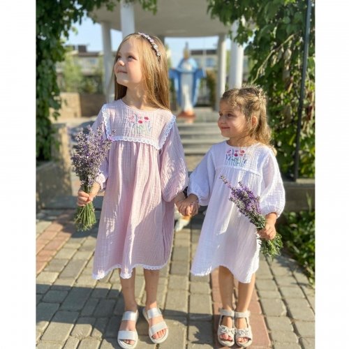 Летнее платье для девочки ELA Textile&Toys Ukraine Цветы 1,5 - 7 лет Муслин Белый/Розовый EDМ001PN