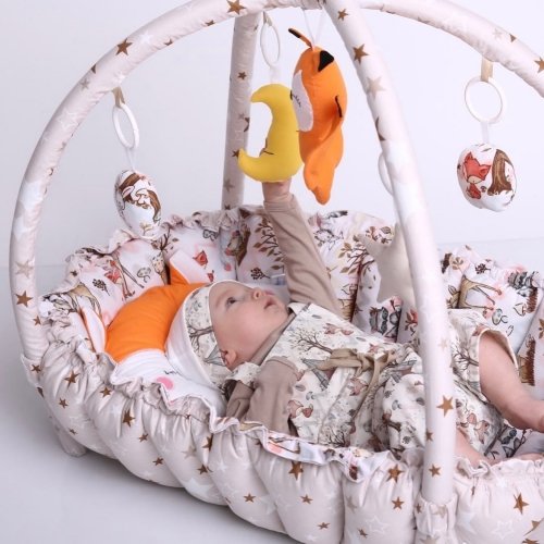 Кокон для новорожденных 2в1 Happy Luna Babynest Playmate Серый/Коричневый/Оранжевый 0719