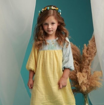 Летнее платье для девочки ELA Textile&Toys Ukraine Цветы 1,5 - 7 лет Муслин Желтый/Голубой EDМ004YB