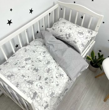 Постельное белье полуторное для подростков Oh My Kids Bears Сатин Серый ПБ-020-Х