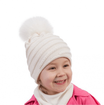 Зимняя шапка детская Tutu 5 - 8 лет Вязка Молочный 3-002080