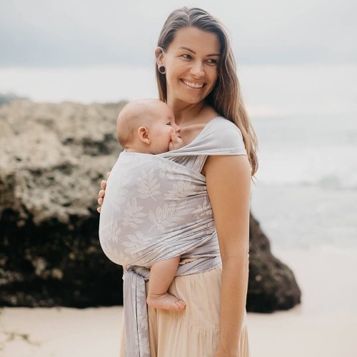 Трикотажный слинг шарф для новорожденных Love & Carry Рассвет 3 - 12 кг Светло-серый/Белый LC455