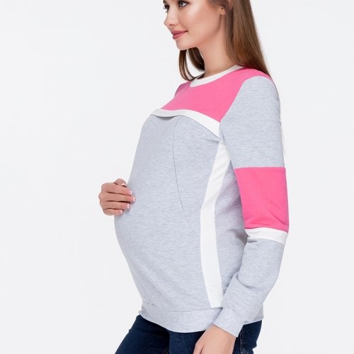 Свитшот для беременных и кормящих Юла мама Saverine Серо-розовый SW-39.012