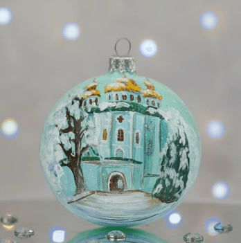 Новогодний шар на елку Santa Shop Києво-печерська лавра Ментоловый 10 см 4820001180367