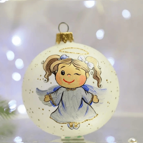 Новогодний шар на елку Santa Shop Ангелики-діти Бешкетниця Белый 8,5 см 4820001112528