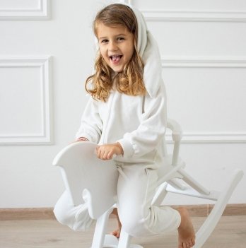Кигуруми для детей ELA Textile&Toys Зайчик Велюр 1,5 - 8 лет Молочный KR001ML