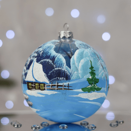 Новогодний шар на елку Santa Shop Дом на пруду Синий 10 см 7806723189571