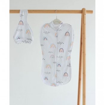 Пеленка кокон для новорожденных на молнии с шапочкой ELA Textile&Toys Радуга 0 - 3 мес Белый/Оранжевый DZ003R