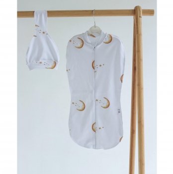 Пеленка кокон для новорожденных на молнии с шапочкой ELA Textile&Toys Месяц 0 - 3 мес Белый/Коричневый DZ003M