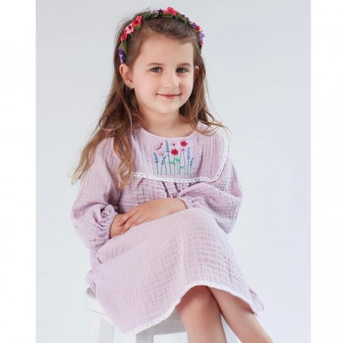 Летнее платье для девочки ELA Textile&Toys Ukraine Цветы 7 - 9 лет Муслин Розовый EDМ002PN