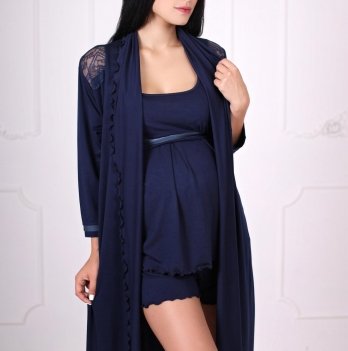 Комплект для беременных кормящих Znana Lace халат + пижама темно-синий