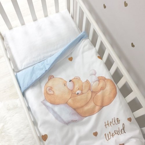 Детское постельное белье в кроватку Маленькая Соня Happy Baby Мальчик Белый/Голубой 035007
