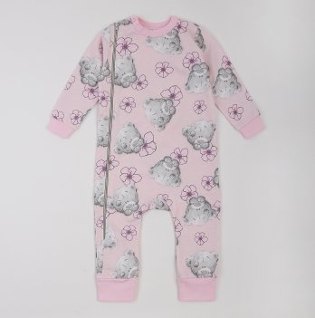 Пижама комбинезон для девочки ЛяЛя Мишки Тедди 1 - 3 лет Футер Светло-серый/Розовый 8ФТ090_6-192