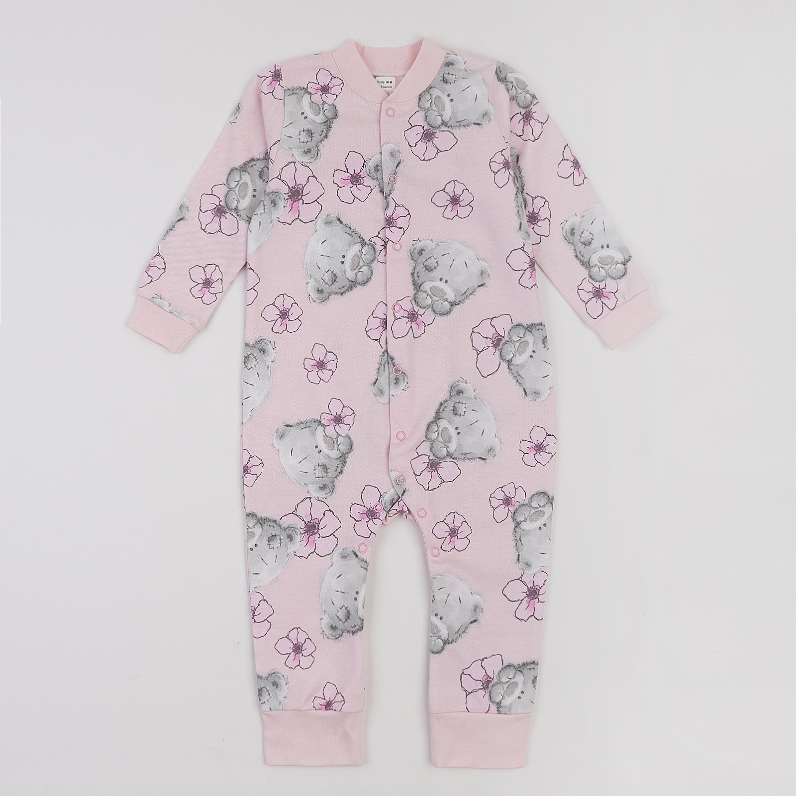 Пижама комбинезон для девочки ЛяЛя Мишки Тедди 1,5 - 3 лет Футер Светло-серый/Розовый 8ФТ026_6-192