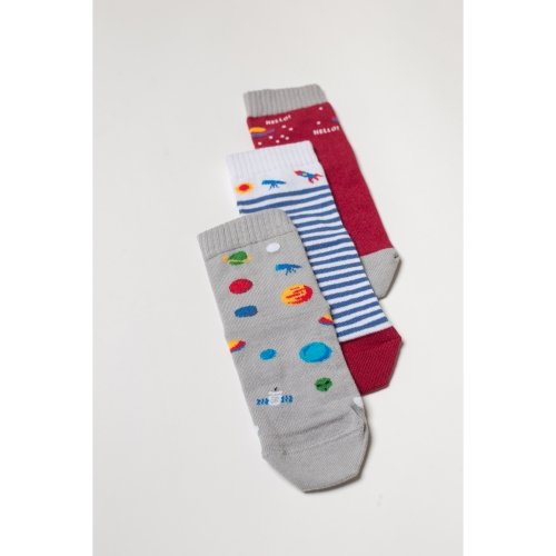 Детские носки 3 пары Мамин Дім Космос Серый/белый/бордовый 2 - 8 года 4010
