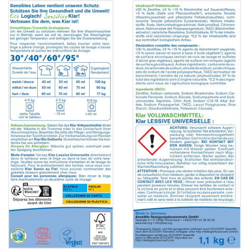 Универсальний стиральный порошок Klar 1,1 кг