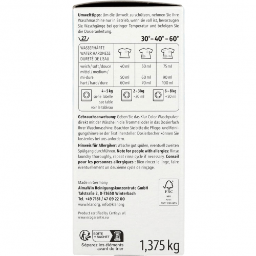 Стиральный порошок Klar цветной 1,375 кг