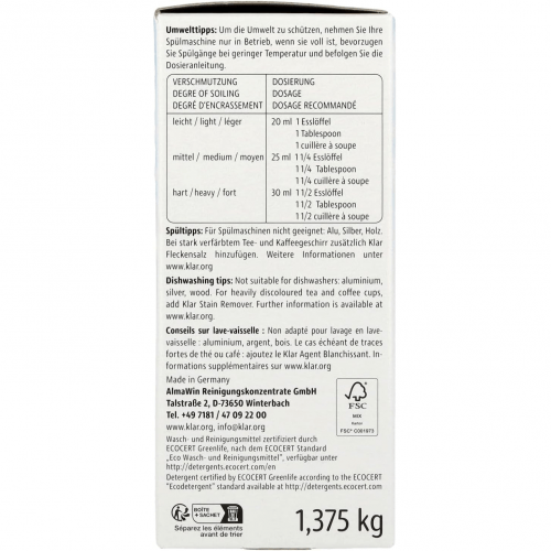 Органическое средство для посудомоечных машин Klar 1,375 кг