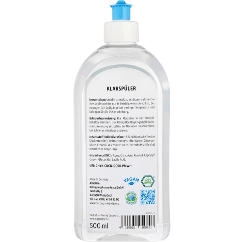 Органический ополаскиватель для посудомоечных машин Klar 0,5 л