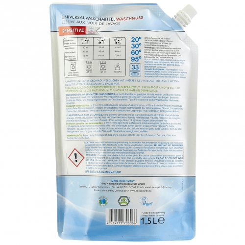 Жидкое средство для стирки Klar Мыльный орех Без запаха Ecо Pack 1,5 л 4019555706066