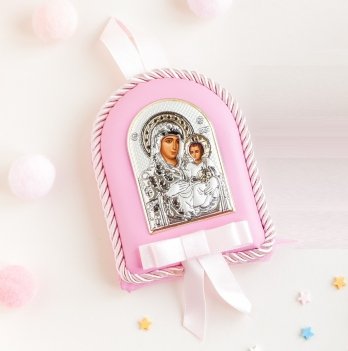 Детская икона на люльку серебро с позолотой UD Kashtan Богородица Иерусалимская Арка Розовый MB/D1102O-R