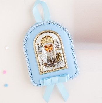 Детская икона на люльку серебро с позолотой UD Kashtan Святой Николай Чудотворец Арка Голубой MA/D1108E​​​​​​​-С