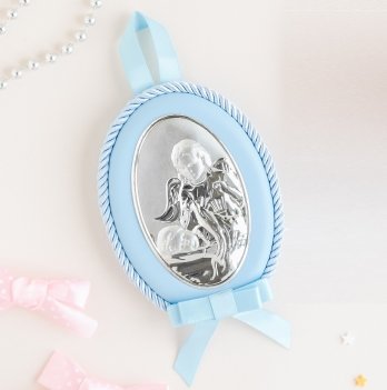 Детская икона серебро UD Kashtan Ангел с младенцем Овал Голубой MA/D518-C