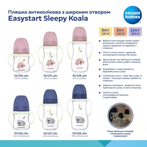 Антиколиковая бутылочка Canpol babies Easystart Sleepy Koala Розовый 3m+ 240 мл 35/237_pin