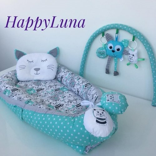 Кокон для новорожденных Happy Luna BabyNest Standart Коте Мятный/Серый 0123