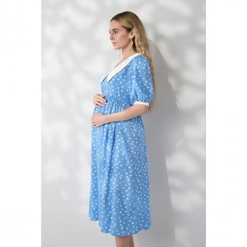 Платье для беременных и кормящих Юла Мама Georgia Голубой/Белый DR-26.083