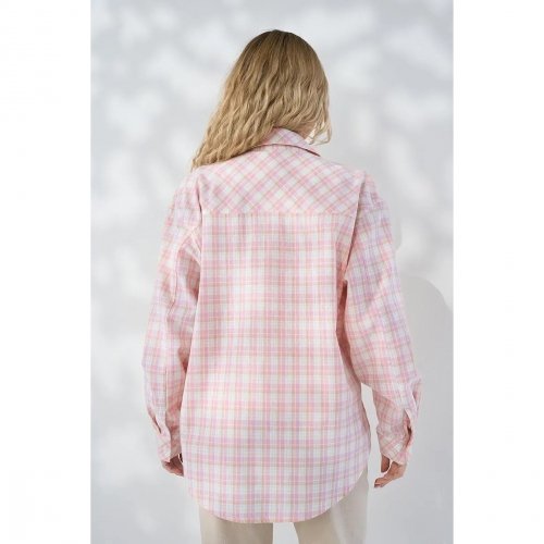 Рубашка в клетку для беременных и кормящих Юла Мама Rey Персиковый/Молочный BL-26.033 