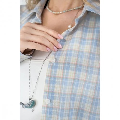 Рубашка в клетку для беременных и кормящих Юла Мама Rey Голубой/Молочный BL-26.032