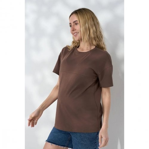 Футболка для беременных и кормящих Юла Мама Goldie Коричневый NR-26.091
