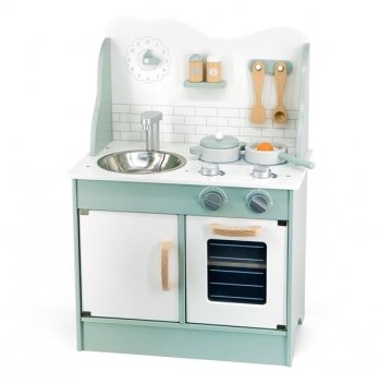 Детская кухня из дерева Viga Toys PolarB с посудой Зеленый/Белый 44048