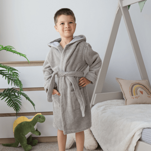 Махровый халат для детей Sasha Котик 2 - 6 лет Махра Серый/Серый меланж 4406/8
