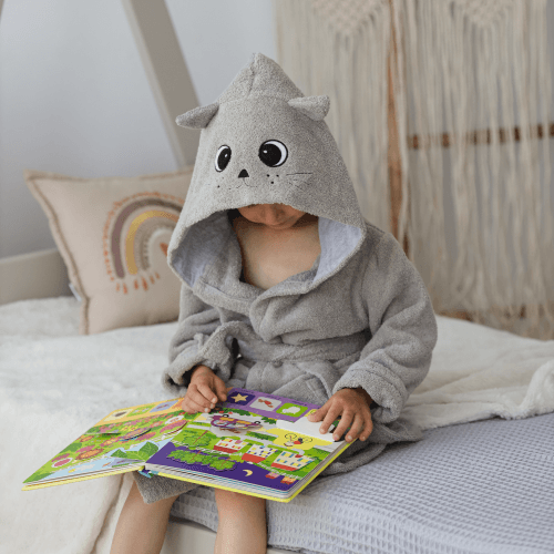 Махровый халат для детей Sasha Котик 2 - 6 лет Махра Серый/Серый меланж 4406/8
