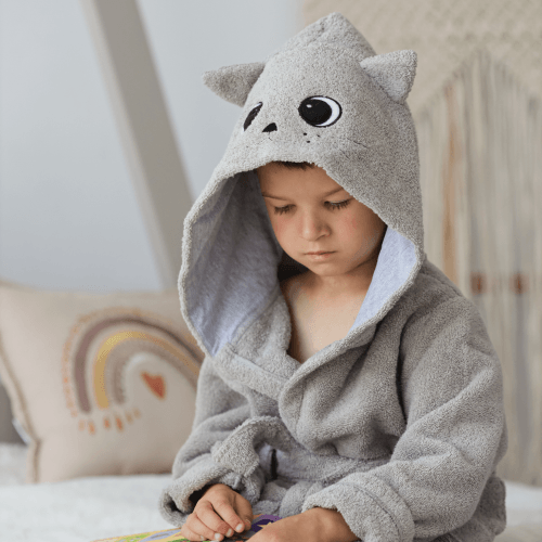Махровый халат для детей Sasha Котик 7 - 10 лет Махра Серый/Серый меланж 4406/8