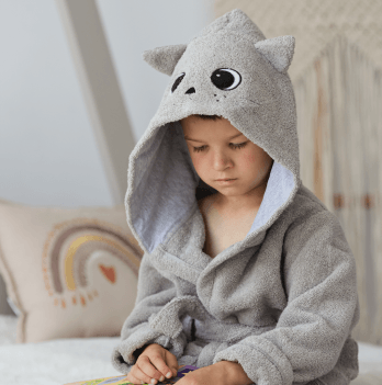 Махровый халат для детей Sasha Котик 7 - 10 лет Махра Серый/Серый меланж 4406/8