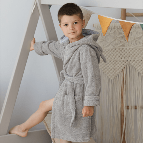 Махровый халат для детей Sasha Котик 2 - 6 лет Махра Серый/Серый меланж 4406/8
