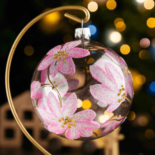 Новогодний шар на елку Santa Shop Магнолия Розовый 10 см 4820001112436