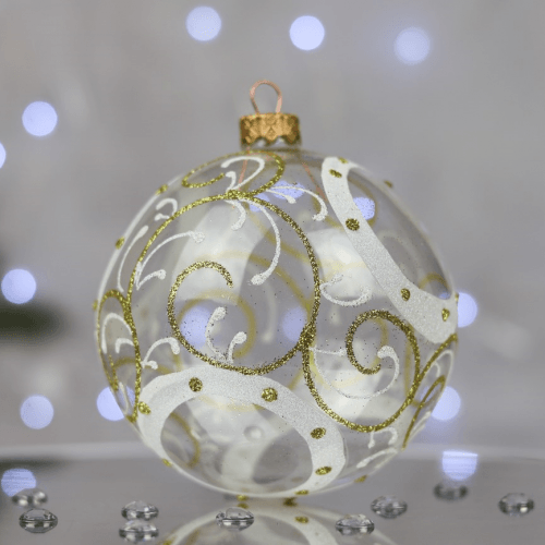 Новогодний шар на елку Santa Shop Четыре круга Геометрия на прозрачном Белый/Золотой 10 см 4820001024074